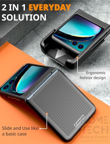 Designed for Motorola Razr+ (2023) Case with Belt Clip Holster | Rugged Holster & Protective Phone Case Combo with Anti-Slip Texture - Black