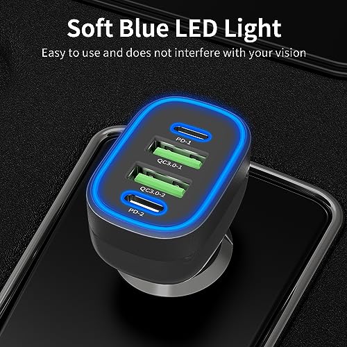90W 4 Port USB C Super Fast Car Charger for iPhone 18 Pro Max/17/16/Android