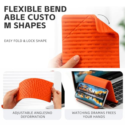 Silicone Phone Holder,Adjustable & Flexible & Folder-Silicone Phone Stand with Aluminum,Mount for Phone Tablet Laptop (Orange)
