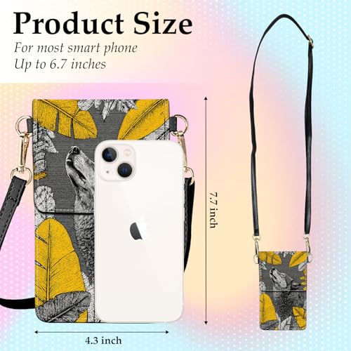 Small Crossbody Bags for Women Touchscreen Cell Phone Bag Cross Body Purses with adjustable Strap,Gifts For Teenage Girls - color: Tropical Leaf Wolf Silhouette