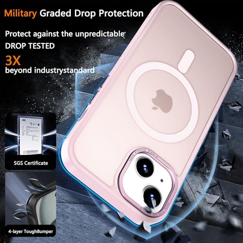 Magnetic iPhone 14/13 case,Compatible with Magsafe, Military-Grade Protection,Slim Translucent Matte Shockproof with Anti-Scratch Anti-Fingerprint Phone Cover (Pink, iPhone 14/13) - color: Pink, size: iPhone 14/13