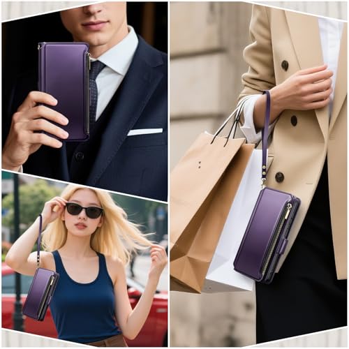 for Samsung Galaxy S26 Wallet Case with Card Holder RFID Blocking PU Leather Zipper Phone Case Flip Folio Protective Cover Wrist Strap Credit Card Slots Kickstand Men Women,Purple - color: Purple, size: Samsung Galaxy S26 - 6.3"