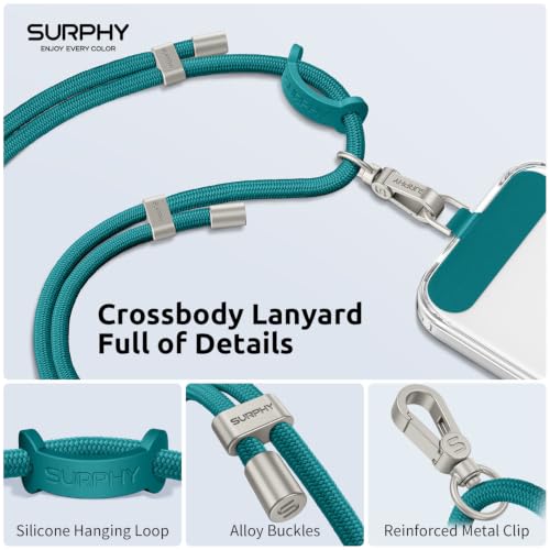 SURPHY Phone Lanyard Crossbody, Phone Strap Crossbody with 2 Tether Tabs - color: Teal