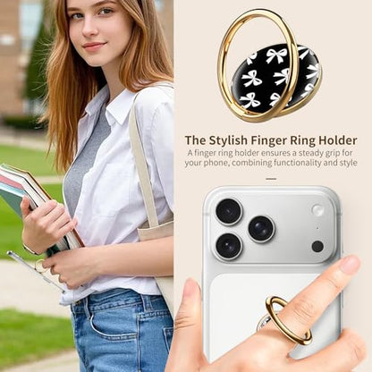 Cell Phone Ring Holder, Cute Phone Ring Grip Stand, 360°Rotation Funny Metal Kickstand Finger Grip Black White Bowtie - color: Black White Bowtie