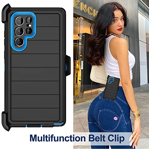 for Samsung Galaxy S22 Ultra Case with Belt Clip Holster, 2x Screen Protector, Military Grade Protection Heavy Duty Full Body Shockproof Rugged Protective Cover for Samsung S22 Ultra 5G (Black Blue B) - color: Black Blue B