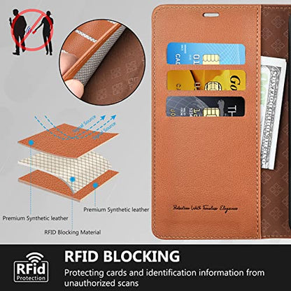 Durable RFID Blocking Card Holders Flip Cover Stand Feature Magnetic Closure Faux Leather Folio Wallet Case Compatible with iPhone 13 Pro Max 6.7 inch, Saddle Brown - color: Saddle brown, size: iPhone 13 Pro Max 6.7" diagonal all-screen display