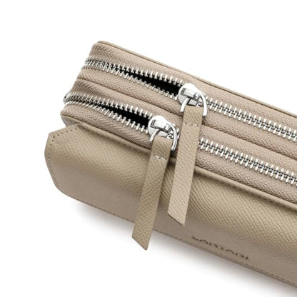 RFID Crossbody Wallet Wristlet Purse with Phone Pocket For Women Vegan Leather - color: Zb-saffiano Khaki