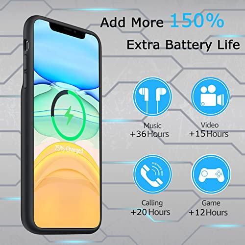 Battery Case for iPhone 11, Upgraded 10000mAh Rechargeable Portable Extended Battery Pack Supported Qi Wireless Charging Case Compatible with iPhone 11 (6.1 inch) Charger Case Support Carplay (Black) - size: iPhone 11 (6.1 inch)
