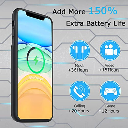 Battery Case for iPhone 11, Upgraded 10000mAh Rechargeable Portable Extended Battery Pack Supported Qi Wireless Charging Case Compatible with iPhone 11 (6.1 inch) Charger Case Support Carplay (Black) - size: iPhone 11 (6.1 inch)