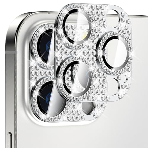 Bling Diamond Camera Lens Protector Cover Compatible for 15 Pro/15 Pro Max Full Coverage Camera Cover Screen Protector[Update] Shatter/Scratch-Resistant Ultra HD/Thin - Silver Diamond
