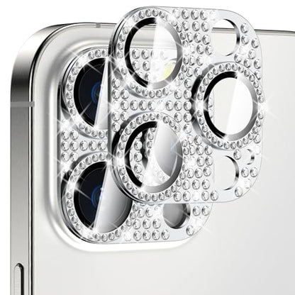 Bling Diamond Camera Lens Protector Cover Compatible for 15 Pro/15 Pro Max Full Coverage Camera Cover Screen Protector[Update] Shatter/Scratch-Resistant Ultra HD/Thin - Silver Diamond