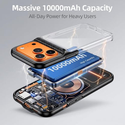 Battery Case for iPhone 17 Pro Max, 10000mAh Rechargeable Portable Charger Case with Wireless Charging Extend Battery Pack Charger Cover (6.9 inch) Black