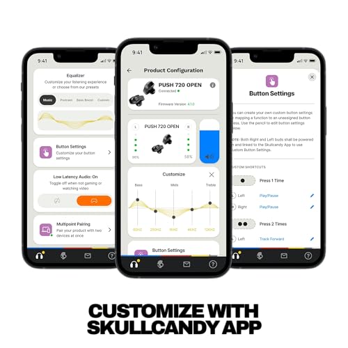 Skullcandy Push 720 Open Wireless Open-Ear Bluetooth Earbuds - True Black - color: Black/Silver