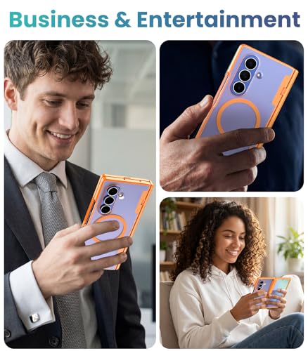 Magnetic Phone Case for Samsung Galaxy Z Fold 7, Fit for MagSafe | Full-body Case with 2 Pack Front Frame,Built-in Glass Screen Protector【Privacy & HD Clear】Shockproof Hinge Protective,Orange