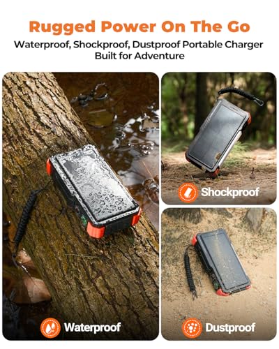 BLAVOR Solar Power Bank with Hand Crank and Built-in 4 Cables 20000mAh - color: Orange