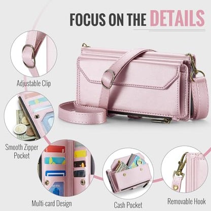 Asuwish Phone Case for Samsung Galaxy A17 5G Zipper Wallet Cover with Tempered Glass Screen Protector and Flip RFID Blocking Credit Card Holder Stand Cell Accessories A 17 17A 4G Women Girls Rose Gold - color: Rose Gold
