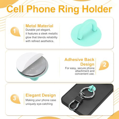 12Pcs Phone Ring Holder (0.7 Inch) - Adhesive Round Shaped Phone Finger Grip Hook Smartphones Keychain Ring Charm Loop for DIY Tablet Case Accessories, Light Green - color: Light Green