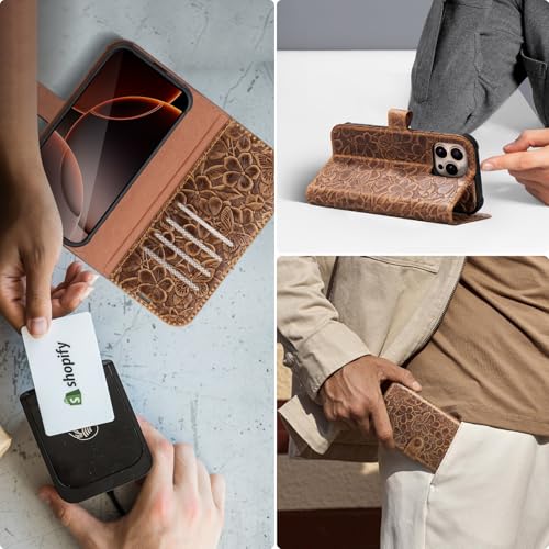 Genuine Leather Wallet Case for iPhone 15 Pro Max 6.7'', Brown | Magnetic Detachable, 2-in-1 Flip Folio, RFID Blocking, Wireless Charging - color: Brown, size: 15 Pro Max 6.7‘’