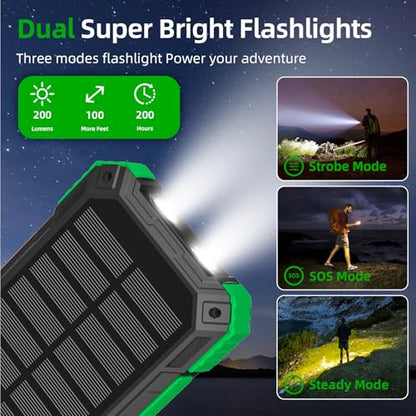 Solar Charger Power Bank 49800mAh Wireless Portable Phone Charger, 22.5W QC3.0 Fast Charging Built in 4 Cables with USB C 6 Outputs & 2 Inputs for All Cell Phone - color: Military Green