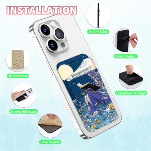 Phone Credit Card Holder Stick on, Cell Phone Pocket Self Adhesive Stretchy Stick on Wallet ID Credit Card Case Pouch Sleeve with Flap for All Smartphones, Book Skull Flower - color: Book Skull Flower