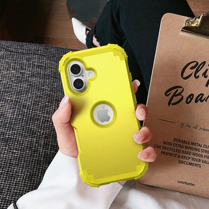 IDweel for iPhone 17 Case with Screen Protector, 3 in 1 Shockproof Slim Fit Hybrid Heavy Duty Hard PC Cover Soft Silicone Bumper Full Body Anti-Fingerprint Case, Yellow - color: Yellow