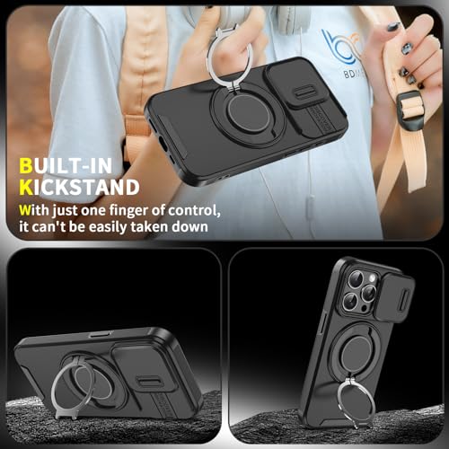 Rugged Shockproof Case for iPhone 17 Pro Max, Heavy Duty Protective Phone Case with Slide Camera Cover, 360° Rotatable Ring Stand & Magnetic Car Mount Compatible (Black,iPhone 17 Pro Max) - color: Black