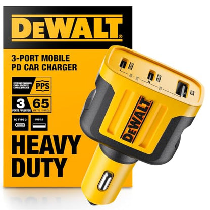 DEWALT 65W PD 3-Port Car Charger – USB-C PPS Fast Charging - size: 3-Ports-2 USB C+USB A