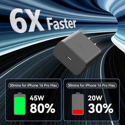 Phone 17 16 Pro Max Charger Fast Charging, 45W Super Fast USB C Charger Block with 6.6FT Charging Cable for 17 16 Pro Max/17 16 Pro/16 Plus,15 Pro Max/15 Pro/16, Android Phone - color: black, size: 6.6 Ft