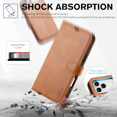 TUCCH Case Wallet for iPhone 17 Pro Max, RFID Blocking Folio, Light Brown | 4 Card Holders, Kickstand, PU Leather, Magnetic Closure, Shockproof TPU Shell, Protective Flip Cover - color: Textured Light Brown