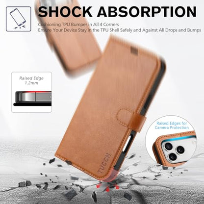 TUCCH Case Wallet for iPhone 17 Pro Max, RFID Blocking Folio, Light Brown | 4 Card Holders, Kickstand, PU Leather, Magnetic Closure, Shockproof TPU Shell, Protective Flip Cover - color: Textured Light Brown