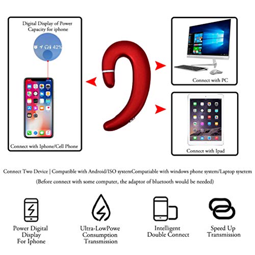 Ear Hook Bluetooth Wireless Headphone,Non Ear Plug Headset with Microphone,Single Ear Noise Cancelling Earphones Painless Wearing for Android Smartphones,iPhone14 13 12 11 X 8 (Red) - color: Red