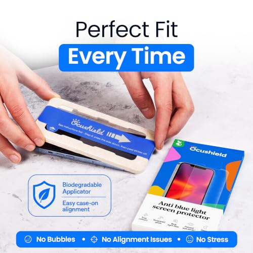 Ocushield Anti Blue Light Tempered Glass Screen Protector of iPhone 12 & iPhone 12 Pro (6.1") – Blocks Blue Light, Prevents Eye Strain & Helps You Sleep Better, 9H Hardness & Case Friendly | Fits 6.1 inch display. 9H tempered glass blocks UV & blue light.