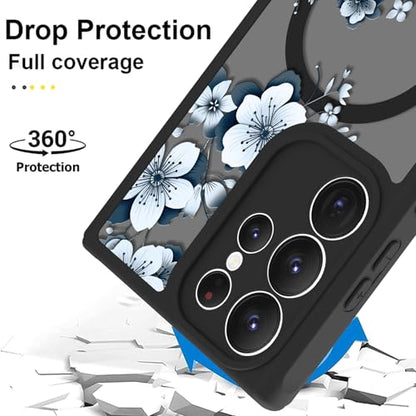 Magnetic for Samsung Galaxy S23 Ultra Case,White Flower | Compatible with MagSafe,Cute Fashion Translucent Matte Hard Back Shockproof Anti-Scratch Phone Case-Ink Flower - color: Ink Flower, size: Samsung Galaxy S23 Ultra