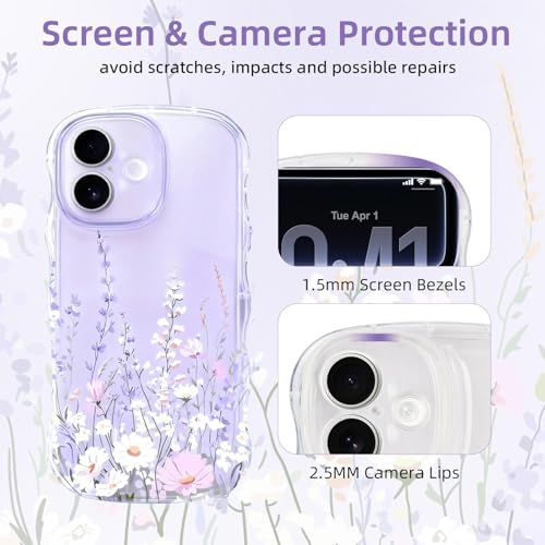 AULEEP for iPhone 17, Clear Cute Phone Case Floral with Curly Wave Frame Shape Design, Slim Soft Shockproof TPU Protective Phone Cover for Women Girls, Clear Wavy Case for iPhone 17 6.3" 2025 - size: iPhone 17