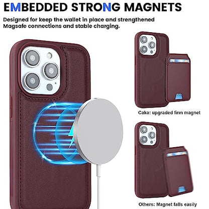 iCoverCase Wallet Case for iPhone 13 Pro Max/12 Pro Max Compatible with MagSafe, Magnetic Detachable Card Slots Holder PU Leather Kickstand Wireless Charging Case 6.7 Inch (Wine Red) - color: Wine Red