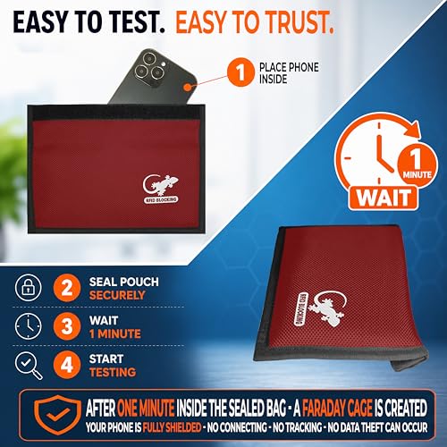 Gecko Travel Tech Faraday Bag Anti-Tracking GPS RFID Car Key Signal Blocker Wallet Shielding Pouch Protective Case for Cell Phone Car Key FOB, Data Privacy, Electronic Device Security (RED - NYLON) - color: RED - NYLON