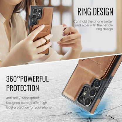 for Samsung Galaxy S26 Ultra 2 in 1 Detachable Card Bag Wallet Case Durable Leather Wallets Magnetic Card Holder 4 Card Slots Ring Stand RFID Blocking Brown - color: Brown, size: Samsung Galaxy S26 Ultra