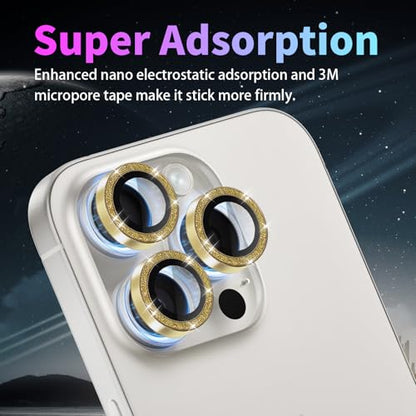 Camera Lens Protector for iPhone 15 Pro/15 Pro Max, Glitter Gold - color: Glitter Gold