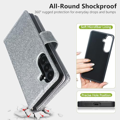 Varikke for Samsung Galaxy S26 Wallet Case Magnetic Detachable, Silver - color: Silver, size: Galaxy S26 6.3"