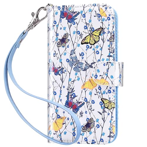 ULAK for iPhone SE 3(2022)/SE(2020)/8/7 Wallet Case Card Holder, Butterfly | Premium PU Leather Flip Case with Kickstand Card Slots,RFID Blocking,Wrist Strap, Durable Shockproof Cover 4.7 Inch - color: Butterfly