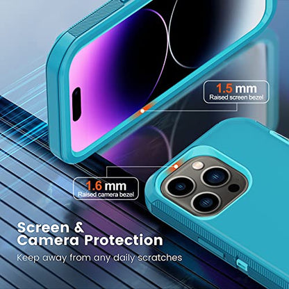 for iPhone 14 Pro Case with 2 Screen Protector, Heavy Duty Drop Protection Shockproof Full Body 3-Layer Military Rugged Durable Protective Cover for Apple iPhone 14 Pro 6.1" (Lake/Sky Blue) - color: Lake/Sky Blue