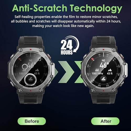 Compatible for Amazfit T-Rex 3 screen protector, Anti-Scratch Tempered Glass flim, Case Friendly, HD Ultra, 3 PACK - size: Amazfit T-Rex 3