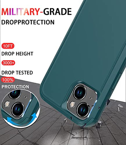 Diverbox for iPhone 14 Case [Shockproof] [Dropproof] [Tempered Glass Screen + Camera Lens Protector],Heavy Duty Protection Phone Case Cover for Apple iPhone 14 (Dark Green) - color: Dark Green-3in1