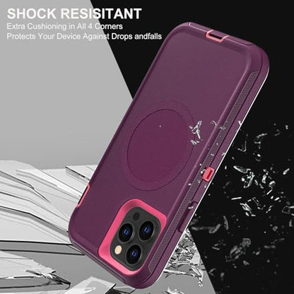 YKHJKLEC for iPhone 12/12 Pro Case, Compatible with Magsafe, Military Grade 3 in 1 Heavy Duty Shockproof/Drop Proof/Dust Proof with 2Pcs Tempered Glass Screen Protector (New-Purple/Pink) - color: New-Purple/Pink