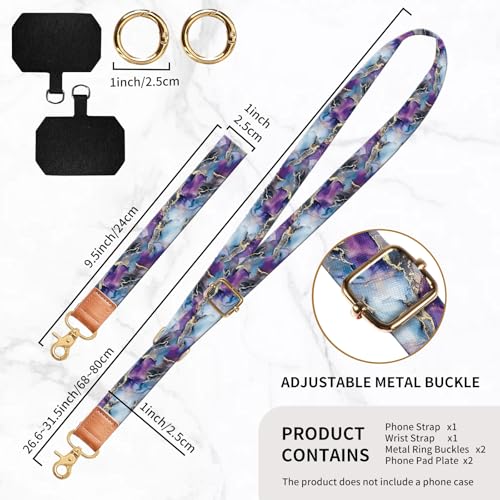 Phone Lanyard Crossbody Wrist Strap, Universal Adjustable Neck Strap for Phone Case Keys ID Badges, Travel Essential - color: Luxury Purple Marble