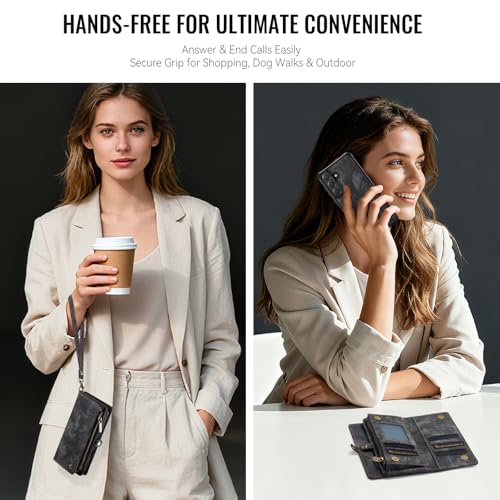 Compatible with Samsung Galaxy S26+ Plus Wallet Case with Magsafe with Zipper & Card Holder Strap Wristlet Detachable Magnetic Protective Back Case for Galaxy S26+ Plus 5G 6.9 Inch (Black) - color: (Detachable and Magsafe)-Black, size: S26+ Plus 6.9 Inch