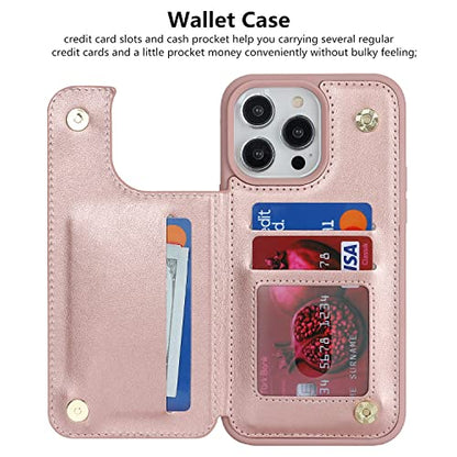 iCoverCase Compatible with iPhone 14 Pro Case with Card Holder, Wallet Case for Women Men RFID Blocking PU Leather Protective Phone Case 6.1 Inch (Rose Gold) - color: Rose Gold