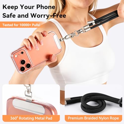 Oaridey Phone Lanyard Crossbody, Adjustable Anti Theft Phone Strap with 2 Metal Phone Tether Tabs for All Phones, Ergonomic Wide Shoulder Strap Cell Phone Lanyard for Daily Use, Skin-Friendly, Black - color: Black