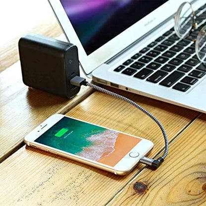 0.65ft Short iPhone Charger Cord [C89 MFi Certified] 90 Degree Ligthning Cable, Nylon Braided for iPhone 14/14 Pro, AirPods Pro, iPhone 13/13 Pro/12, iPad Pro and More (Grey)