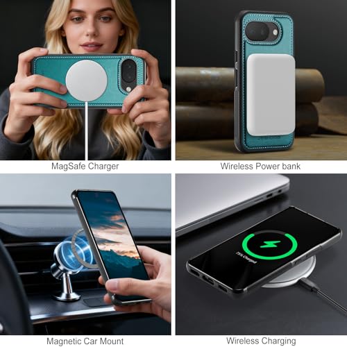 Wallet Case for Google Pixel 10a Compatible with MagSafe for Men Women, 2 in 1 Detachable Magnetic Phone Case with Card Holder Kickstand RFID Blocking for Pixel 10a (Green) - color: Green